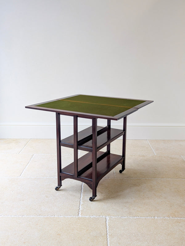 Antique Mahogany Folding Card Table with Bookshelf Base c.1920