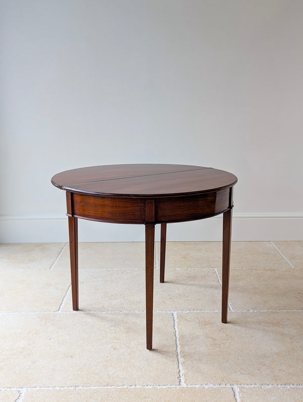 Antique George III Inlaid Mahogany Demi-Lune Fold-Over Tea Table c.1790