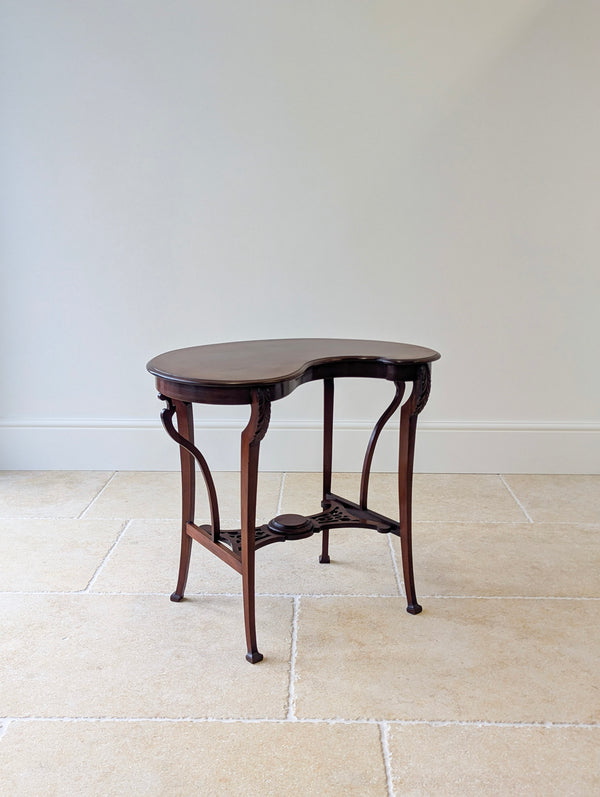 Antique Art Nouveau Mahogany Side Table with Shaped Top c.1900