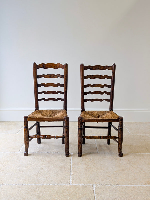Set of Four Antique Georgian Oak Ladderback Dining Chairs c.1800