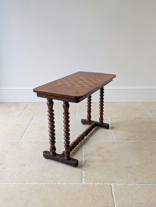 Antique Victorian Walnut Bobbin Chess / Games Table c.1880
