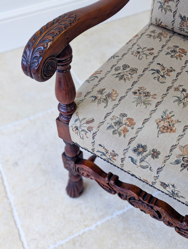 Pair of Antique Victorian Walnut Open Armchairs c.1890
