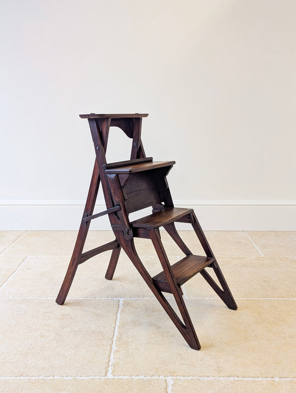 Antique Victorian Oak Arts and Crafts Metamorphic Library Chair / Steps c.1895
