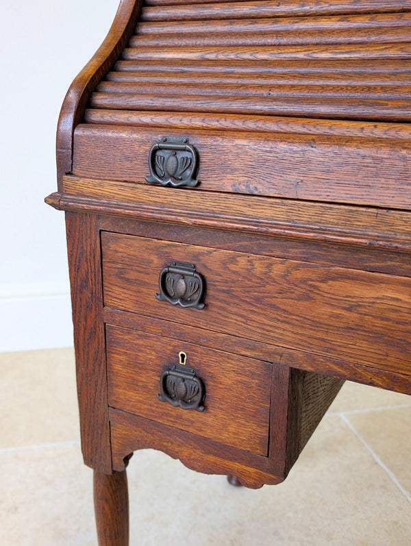 Antique Late Victorian Oak Roll Top Writing Desk c.1890