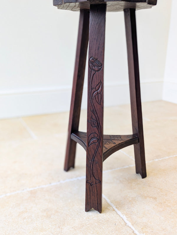 Antique Early 20th Century Carved Oak Commemorative Occasional Table c.1920