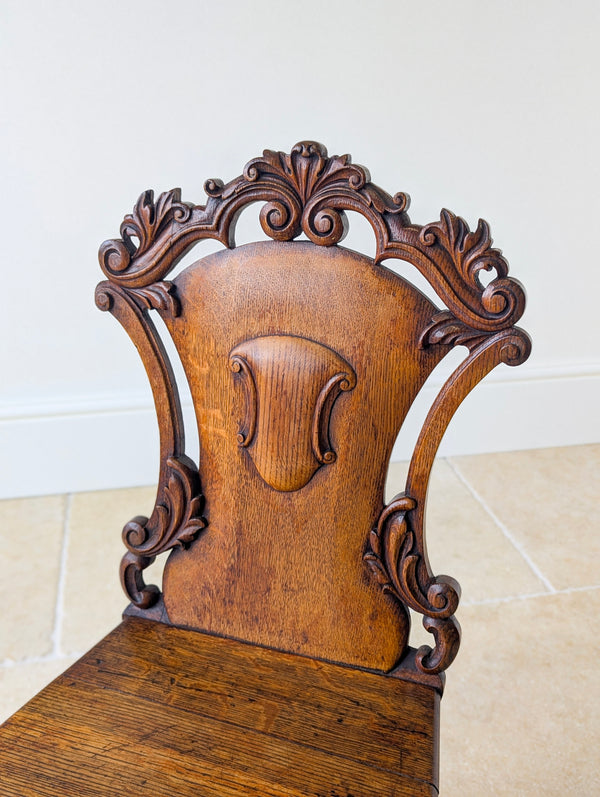 Pair of Antique Victorian Oak Hall Chairs c.1870