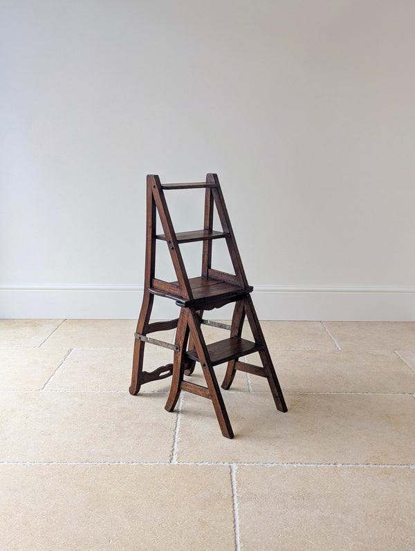 Antique Victorian Oak Metamorphic Library Chair / Steps c.1895