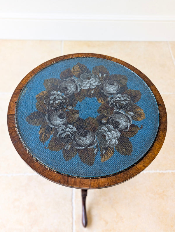 Antique William IV Rosewood Beadwork Tripod Wine Table c.1830