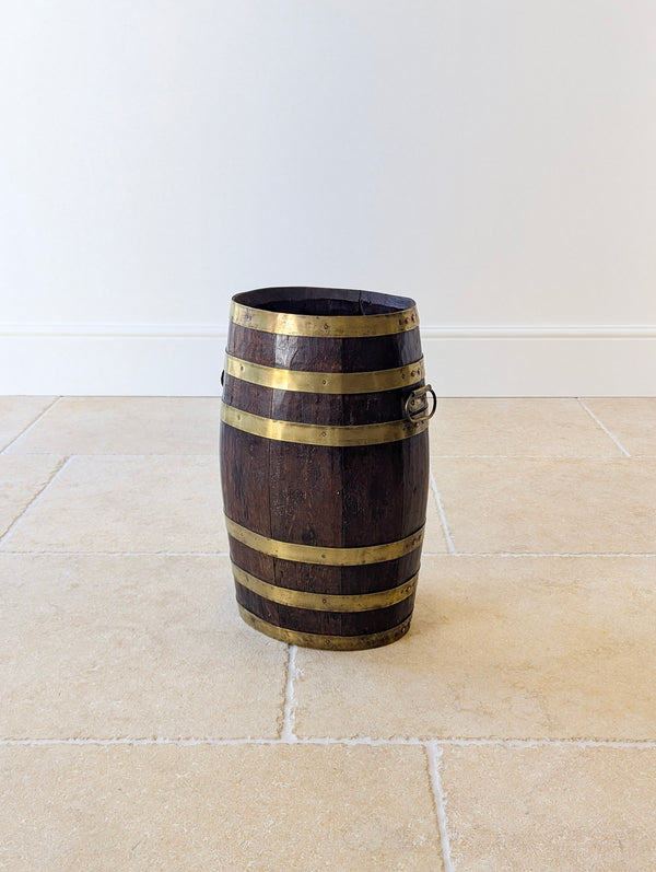 Antique Victorian Coopered Oak & Brass Stick Stand c.1850