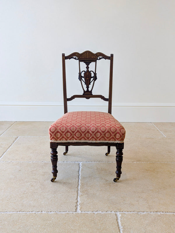 Pair of Antique Edwardian Sheraton Revival Mahogany Salon Chairs c.1905