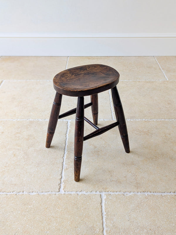 Antique Mid-Victorian English Oak Country Stool c.1860
