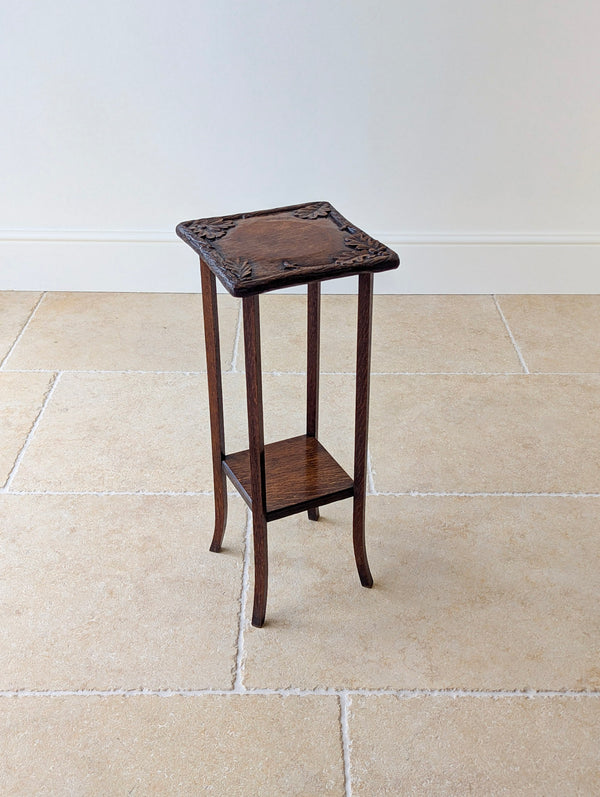 Antique Edwardian Arts & Crafts Oak Two-Tier Plant Stand c.1905