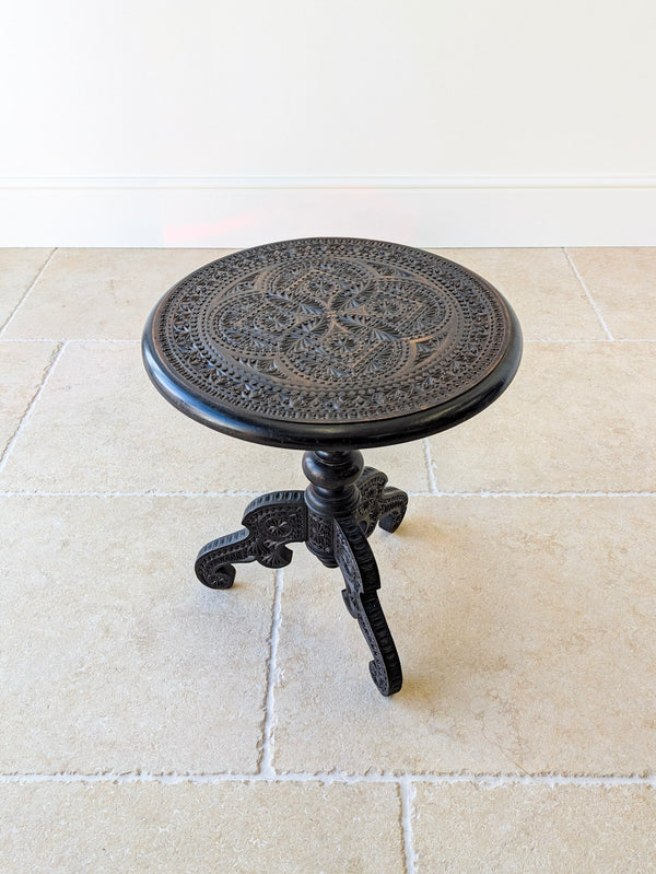Antique Victorian Anglo-Indian Carved Ebonised Occasional Table c.1890
