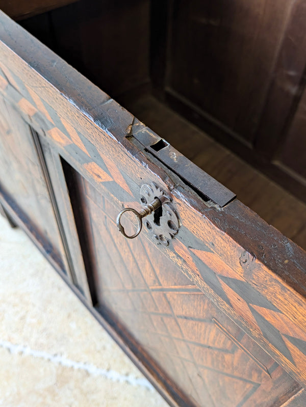 Antique Charles II West Yorkshire Inlaid Oak Coffer c.1680