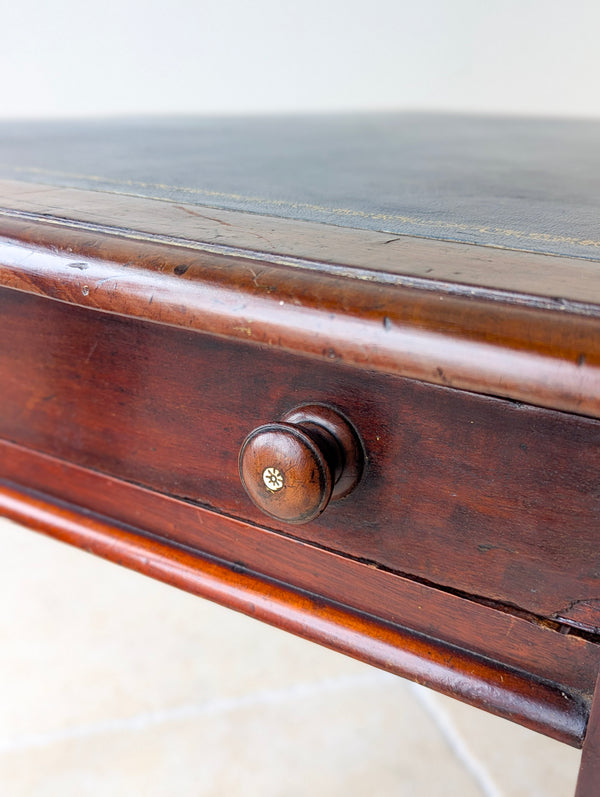 Antique Early Victorian Mahogany Library Table with Leather Top c.1850