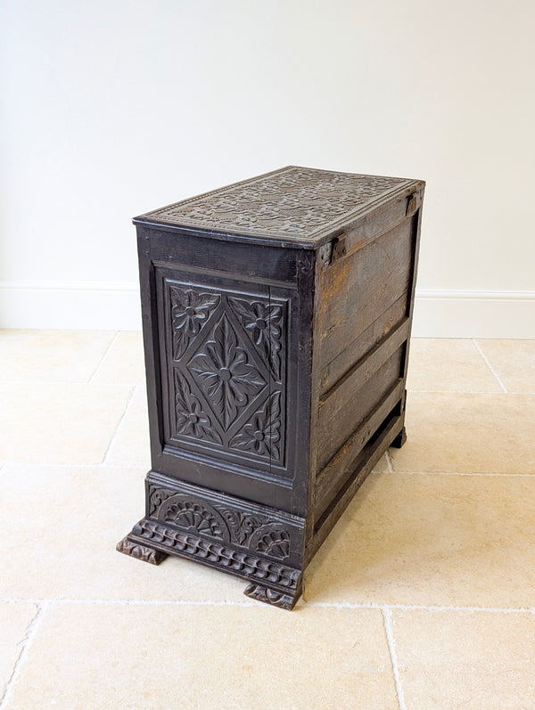 Antique Late 17th Century Carved Oak Mule Chest c.1680
