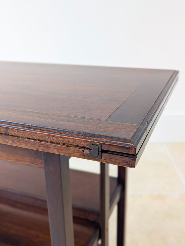 Antique Mahogany Folding Card Table with Bookshelf Base c.1920