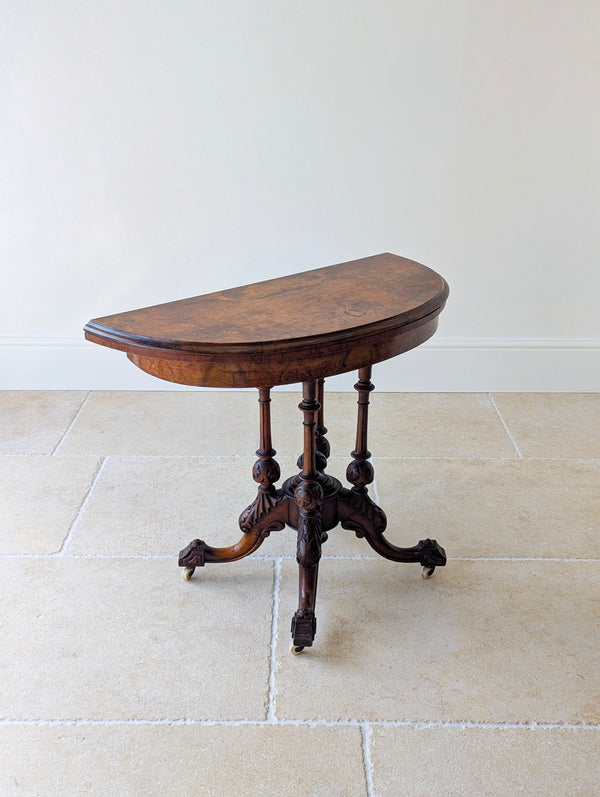 Antique Victorian Burr Walnut Card Table c.1870
