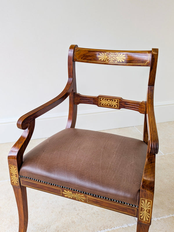 Antique Edwardian Rosewood & Brass Inlaid Desk Chair c.1910