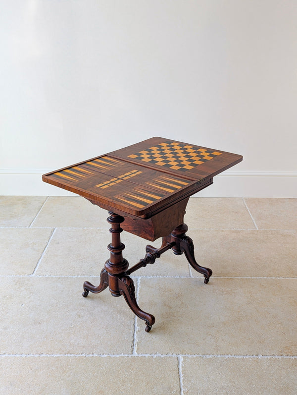 Antique Victorian Burr Walnut Work & Games Table c.1870