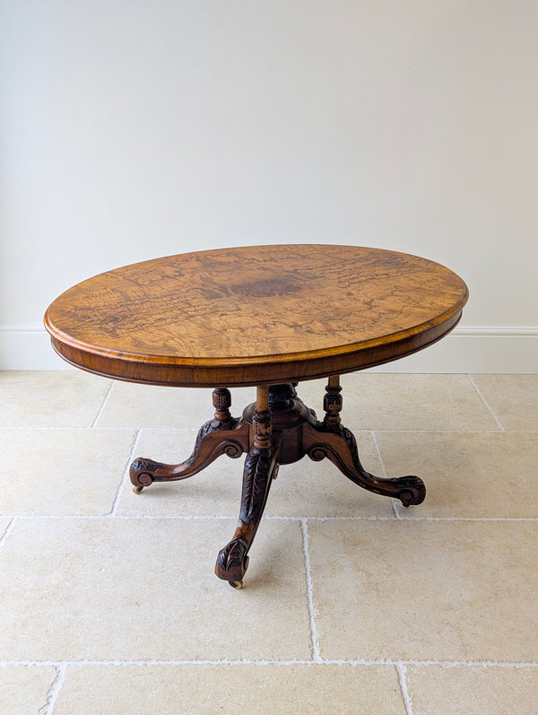 Antique Victorian Burr Walnut Tilt-Top Centre Table c.1860