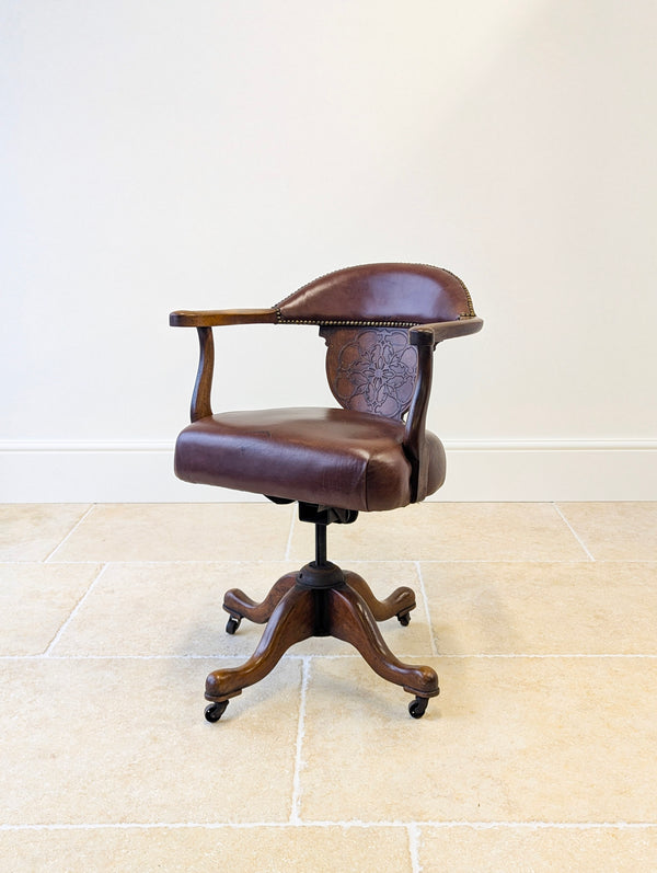 Antique Edwardian Mahogany Swivel Desk Chair c.1910