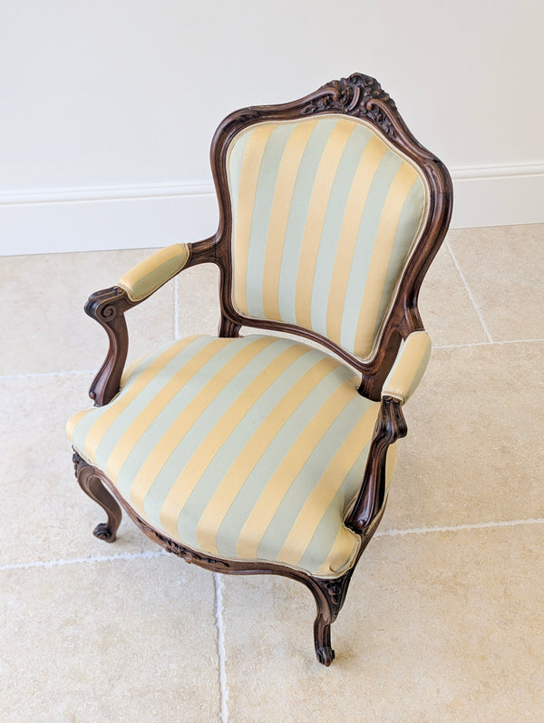 Pair of Antique Victorian Walnut Louis XV Style Open Armchairs c.1880