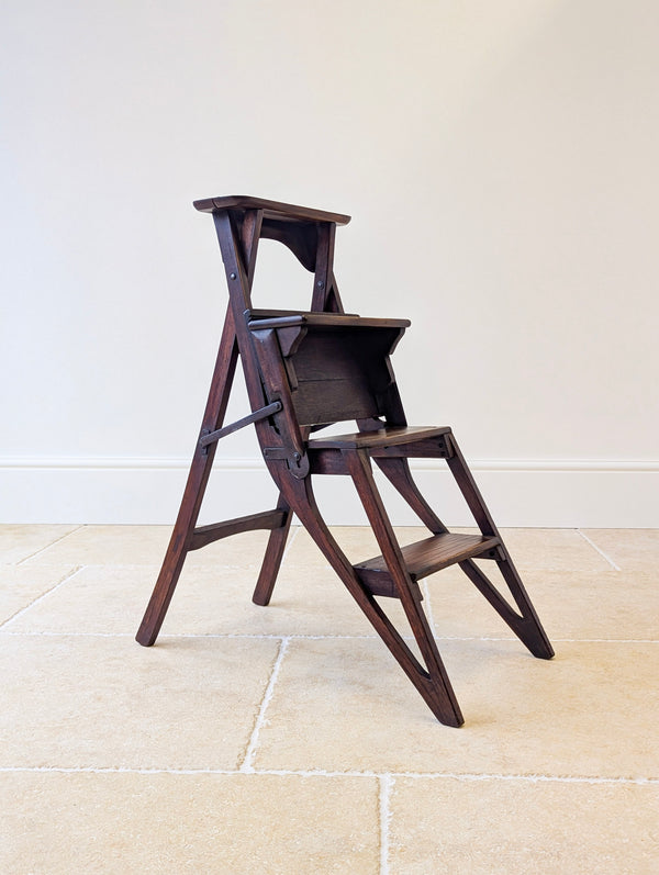 Antique Victorian Oak Arts and Crafts Metamorphic Library Chair / Steps c.1895