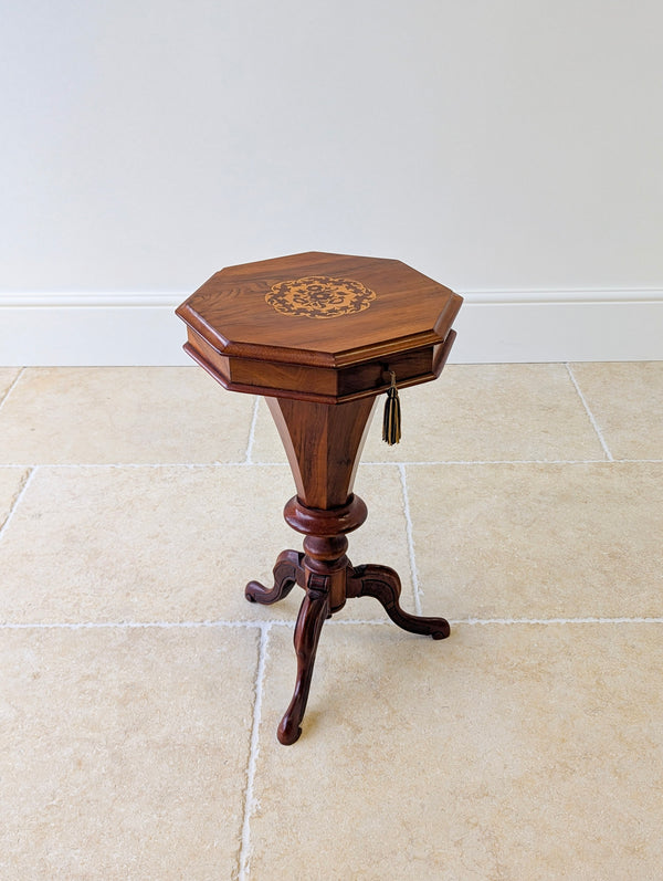 Antique Victorian Walnut Octagonal Sewing Table c.1860