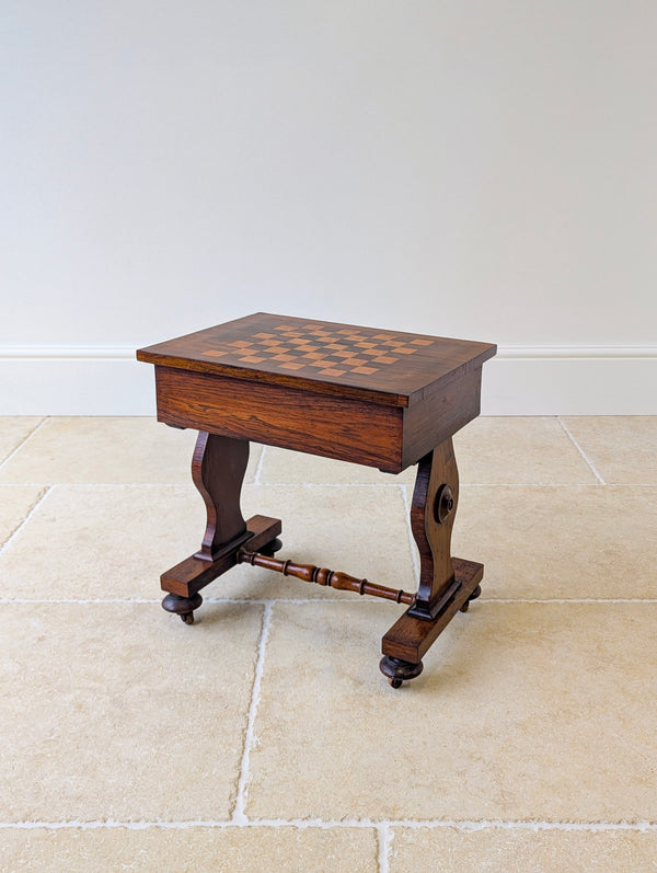 Antique Victorian Rosewood Games Table with Chess Table Top c.1890