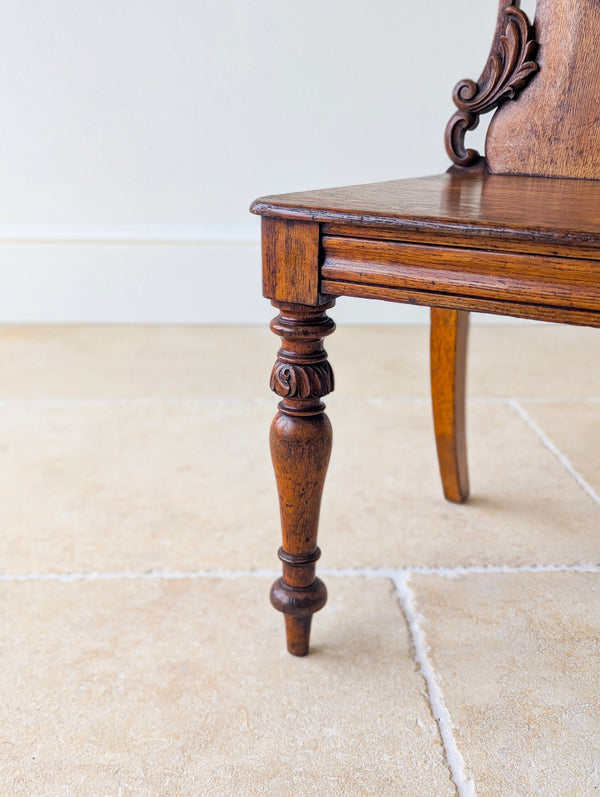Pair of Antique Victorian Oak Hall Chairs c.1870