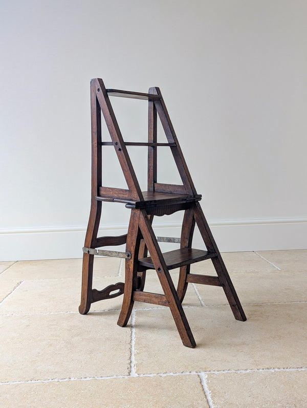 Antique Victorian Oak Metamorphic Library Chair / Steps c.1895