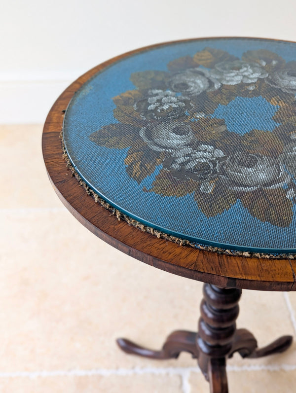 Antique William IV Rosewood Beadwork Tripod Wine Table c.1830