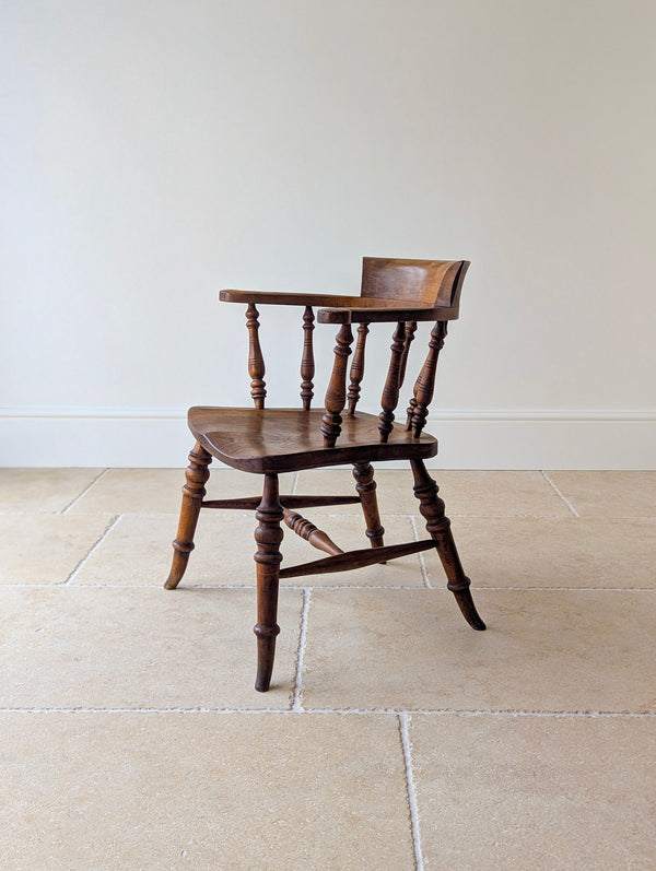 Antique Late Victorian Elm & Beech Captain's Desk Chair c.1880