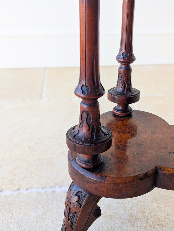 Antique Victorian Burr Walnut Trefoil Occasional Table c.1860