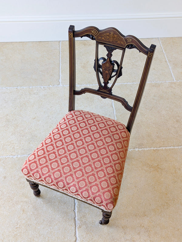 Pair of Antique Edwardian Sheraton Revival Mahogany Salon Chairs c.1905