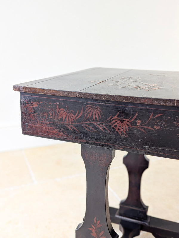 Antique Regency Ebonised Chinoiserie Work Table c.1830