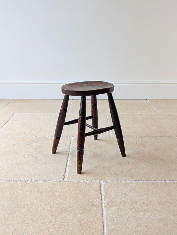 Antique Mid-Victorian English Oak Country Stool c.1860
