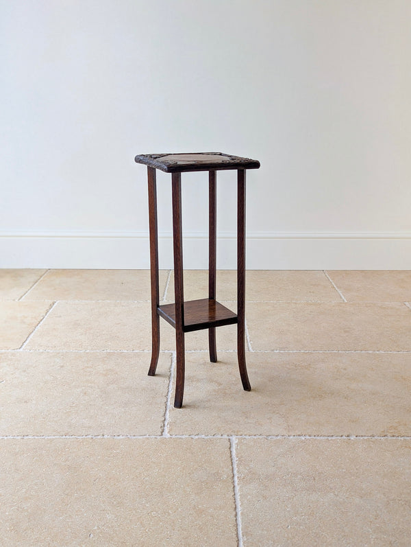Antique Edwardian Arts & Crafts Oak Two-Tier Plant Stand c.1905