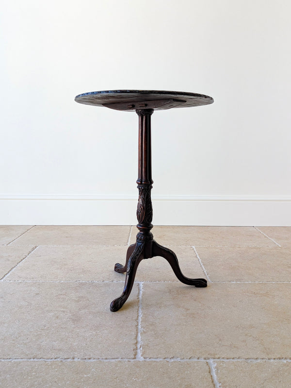 Antique Chippendale Revival Mahogany Tripod Wine Table With Detachable Top c.1890