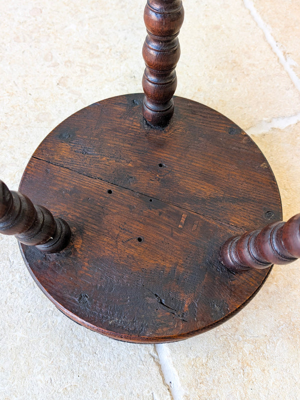 Antique Victorian Carved Oak Tripod Stool c.1890