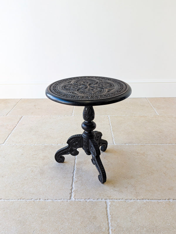 Antique Victorian Anglo-Indian Carved Ebonised Occasional Table c.1890