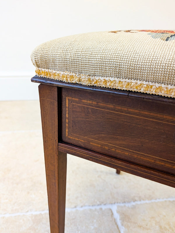 Antique Edwardian Inlaid Mahogany Piano Stool by Jas Shoolbred c.1905