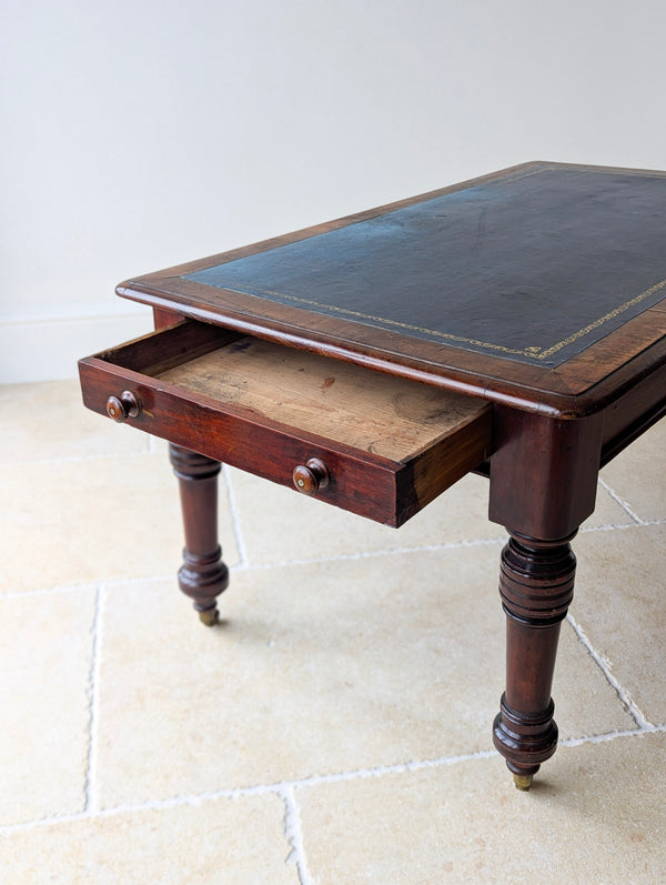 Antique Early Victorian Mahogany Library Table with Leather Top c.1850