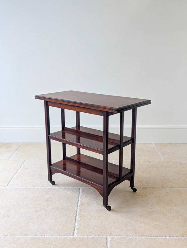 Antique Mahogany Folding Card Table with Bookshelf Base c.1920