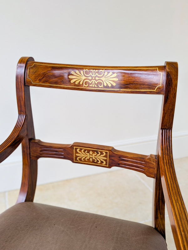Antique Edwardian Rosewood & Brass Inlaid Desk Chair c.1910