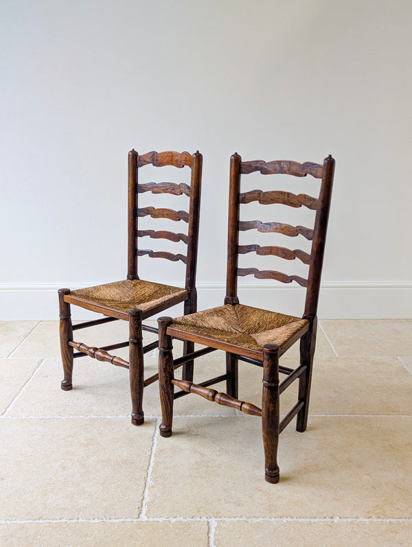 Set of Four Antique Georgian Oak Ladderback Dining Chairs c.1800