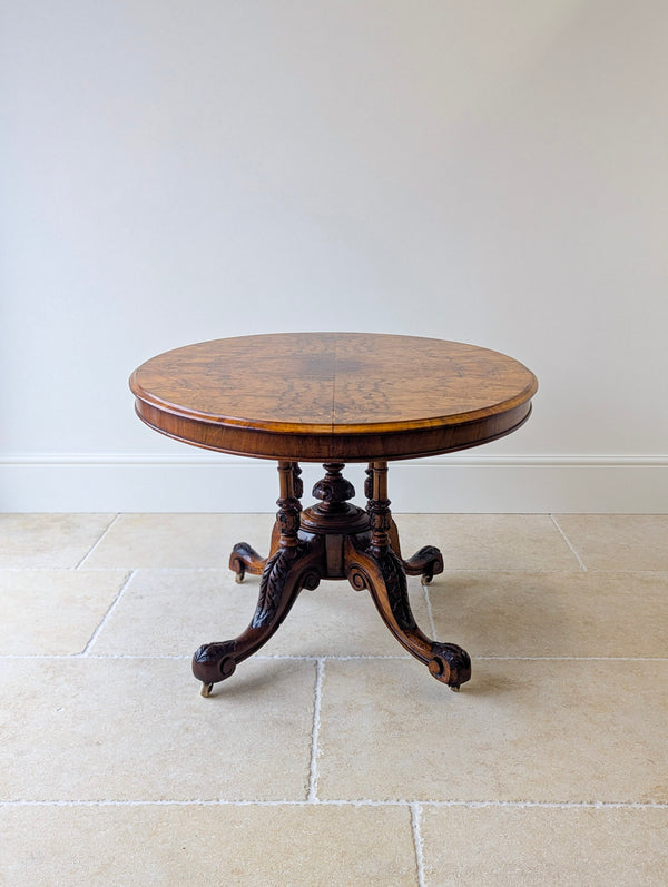 Antique Victorian Burr Walnut Tilt-Top Centre Table c.1860
