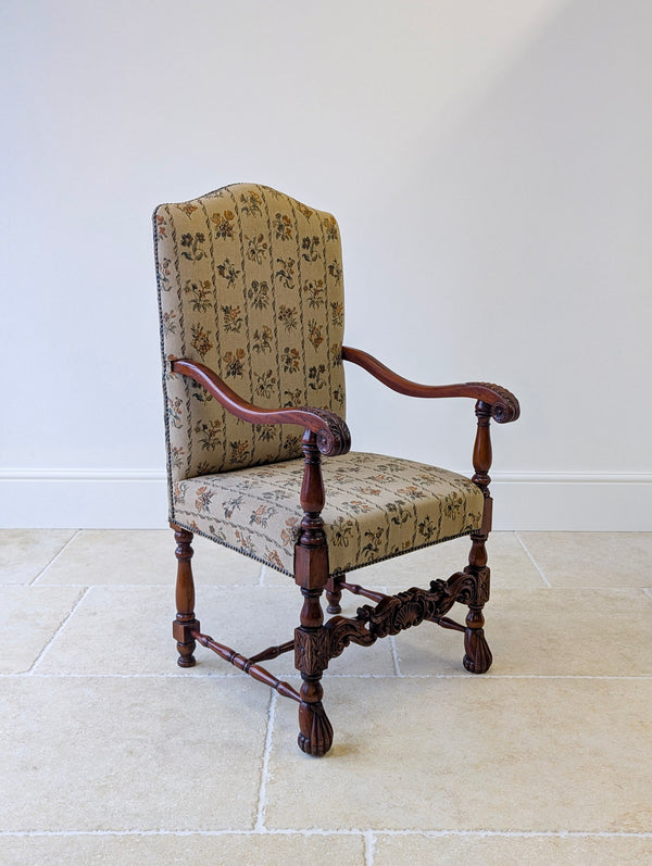 Pair of Antique Victorian Walnut Open Armchairs c.1890