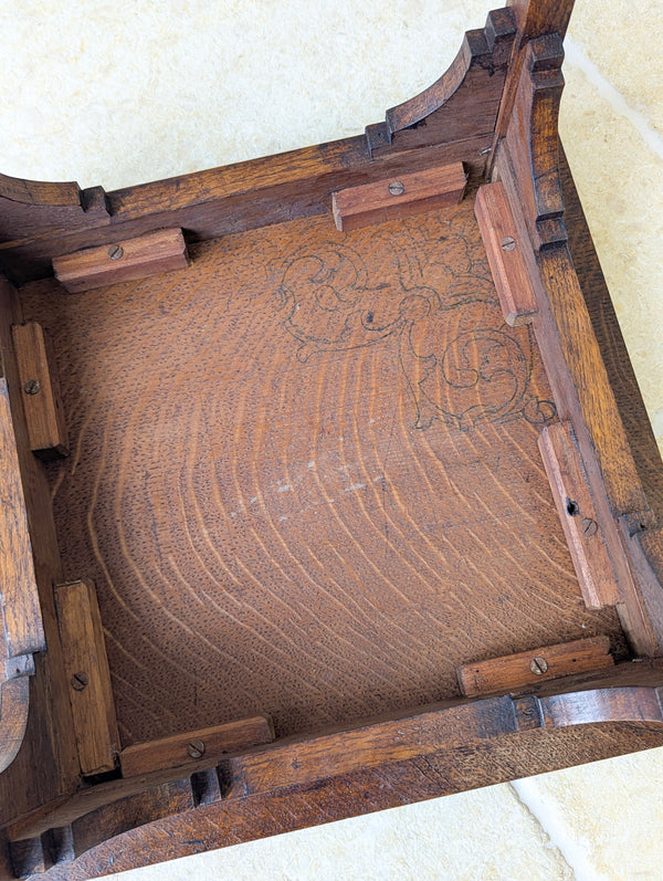 Antique Arts & Crafts Carved Oak Occasional Table c.1900